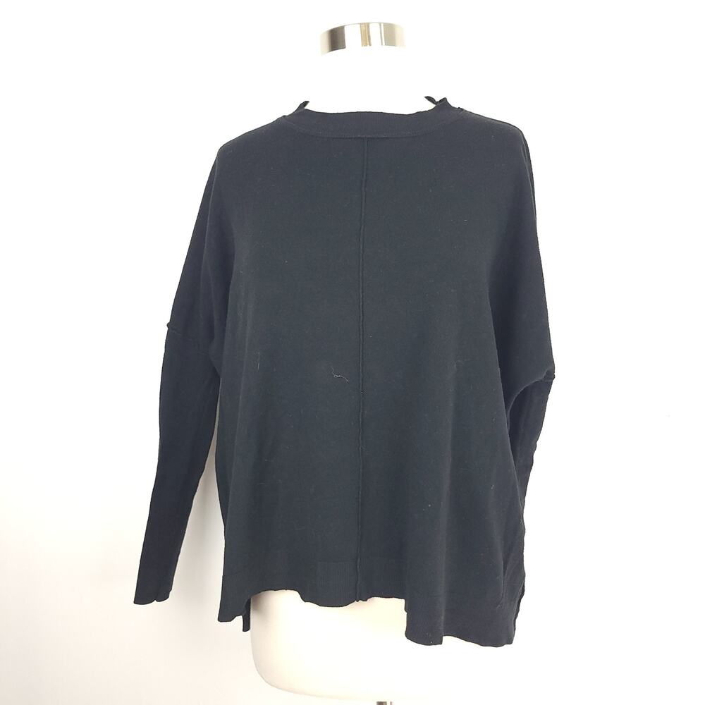 Fab'rik Black Cashmere Blend Boxy Cut Front Seem Long Sleeve Sweater Size Small
